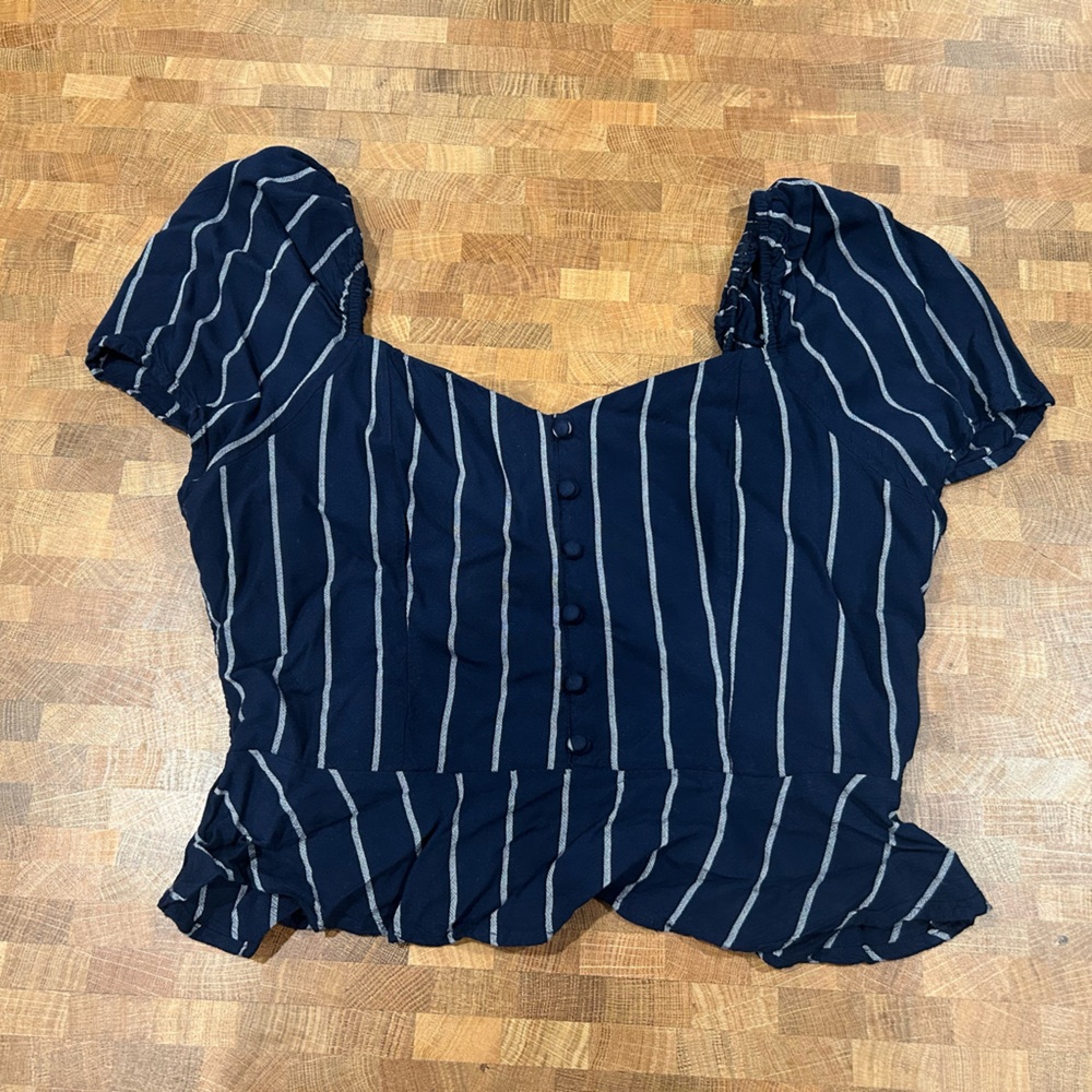 American Eagle Striped Crop Top Navy Size Medium